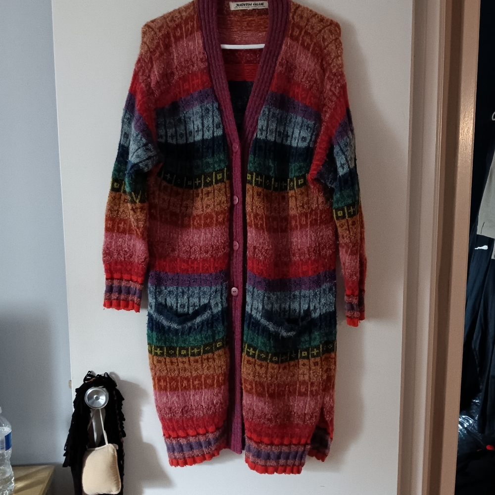 JUDITH GLUE Scotland Multicolor Wool Hand Knit Sweater M